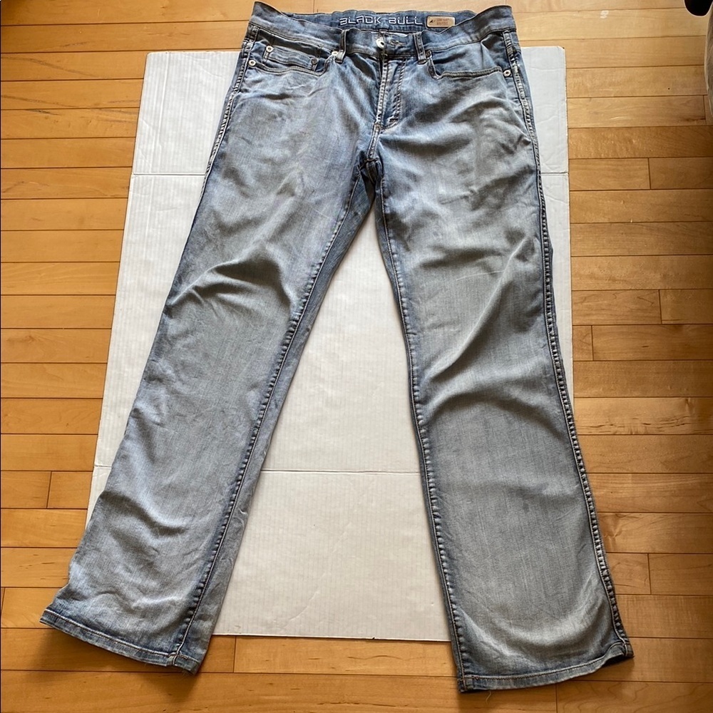 BLACK BULL distressed low waist boot cut denim light blue Blue Jeans Size 36